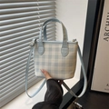 Mini sac cabas à damier bleu et blanc avec bandoulière réglable en similicuir - Bleu