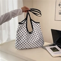 Grand sac fourre-tout à pois blancs et noirs avec anses noires pour le bureau et les voyages - Blanc