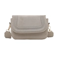 Front view of a minimalist beige saddle bag with U-shaped stitching and gold metal hardware - Suede White