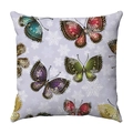 Detailed macro view of colorful butterflies and snowflake patterns on floral plush cushion cover - Winter Snowflake Gold Butterfly (39)