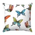 Detailed view of colorful watercolor butterfly patterns on soft plush white cushion cover - Vivid Watercolor Full-print Butterflies (28)