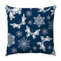 Short plush square cushion cover with navy blue fabric and white snowflake butterfly print - Deep Blue Snowflake Butterfly Style (2)