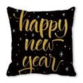 Black velvet pillow cover with golden Happy New Year lettering and stars - 18x18 Inch / Black Gold Happy New Year Style (21)