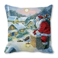Christmas pillow cover with Santa Claus sitting on a chimney over a snowy village - 18x18 Inch / Santa Overlooking Village (12)