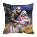 Christmas Nativity scene cushion cover with Mary Joseph and Jesus on soft peach skin - Warm Angels Adoring the Baby Jesus Style (22)