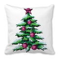Christmas tree illustration on peach skin square pillowcase with snow effects - 45x45cm / Hand-Drawn Snowy Christmas Tree (11)