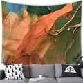 Abstrakter Wandteppich mit smaragdgrünem und orangem Marmormuster für Wohnzimmer - Dunkelgrün Orange Goldfolie Fluid Art (2) / 100cmx70cm