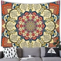 Bohemian mandala tapestry with vibrant geometric floral patterns hanging over a sofa - Style 4 / Medium Size (Peach Skin Fabric)