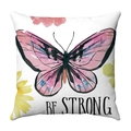 Watercolor butterfly throw pillow cover with flowers and Be Strong text in soft plush - Pink Purple Butterfly (BE STRONG)