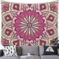 Bohemian red and green mandala tapestry hanging above a grey sofa for home wall decor - Style 10 (Rose Red/Green/Beige)