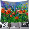 Tapisserie de champ de coquelicots aux couleurs vives suspendue sur un canapé moderne - 100cmx70cm / Fleurs Sauvages Style Peinture à l'Huile (2)