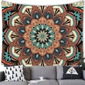 Arazzo da parete mandala bohémien con motivi geometrici in ruggine e verde petrolio - 150x100(Pelle di Pesca) / Stile 6