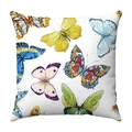 Plush square cushion cover with artistic watercolor butterfly print on a white fabric base - Hand-painted Colorful Butterflies (4)