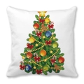 White Christmas pillow cover with colorful Christmas tree design and ornaments - 45x45cm / Gingerbread Man Christmas Tree (12)