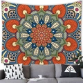Bohemian mandala tapestry with warm orange and peacock blue patterns in home setting - Mandala Style 5 (5)