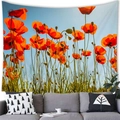 Tapisserie murale champ de coquelicots avec fleurs rouges et ciel bleu décoratif - 100cmx70cm / Ciel Bleu et Pavot Rouge (3)