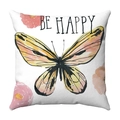 Short plush pillow case featuring a yellow watercolor butterfly and pink flowers - Yellow Butterfly (BE HAPPY)