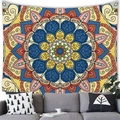 Detailed view of bohemian mandala tapestry hanging on a white wall above a modern sofa - Style 9(G157) / 100x70(Peach Skin)