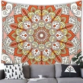 Detailed mandala wall tapestry with warm orange floral patterns hanging above a sofa - Style 8(G157) / 100x70(Peach Skin)