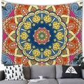 Detailed close-up of a large bohemian mandala tapestry hanging over a grey fabric sofa - Style 7(G157) / 100x70(Peach Skin)