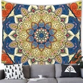 Detail of bohemian mandala tapestry with intricate floral patterns hanging above a sofa - Style 6(G157) / 150x100(Peach Skin)