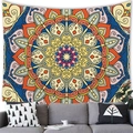 Ethnic mandala tapestry with geometric floral patterns hanging over a sofa in a living room - Style 5(G157) / 100x70(Peach Skin)