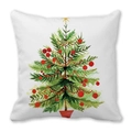 Christmas tree watercolor print pillowcase in white peach skin velvet for sofa decor - 45x45cm / Watercolor Potted Christmas Tree (13)