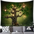 Enchanted forest treehouse wall tapestry with warm glowing lights for room decoration - 3 / 100x70(Peach Skin)