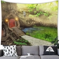 Detail of enchanted forest treehouse tapestry fabric texture above a modern sofa - 5 / 100x70(Peach Skin)