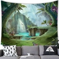 Fantasy forest tapestry with tiger and jungle view hanging above a modern gray sofa - 8 / 100x70(Peach Skin)