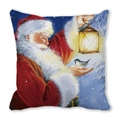 Peach skin pillowcase featuring a classic Santa Claus with lantern and small bird - 18x18 Inch / Santa with Lantern and Bird (20)