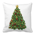 Square peach skin pillow with Christmas tree print on a white decorative cushion - 45x45cm / Christmas Tree With Red Bows (14)