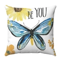 White square cushion cover with watercolor butterfly, sunflower and BE YOU print - Blue Butterfly (BE YOU)