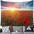 Tapisserie murale paysage champ de coquelicots au coucher du soleil pour salon - 100cmx70cm / Coucher de Soleil Champ de Pavots (5)