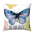 Watercolor blue butterfly and flowers pillow cover with BE BRAVE text on white fabric - Blue Purple Butterfly (BE BRAVE)