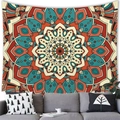 Living room decor showing a mandala tapestry with vibrant patterns over a modern sofa - Mandala Style (11)
