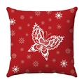 Red square cushion cover with white butterfly and snowflake print on plush fabric - Red Lace Butterfly Snowflake Style (8)