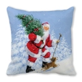 Christmas pillow cover with vintage Santa Claus and puppy illustration on blue background - 18x18 Inch / Santa Walking with Dog in Snow