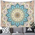 Mandala art tapestry with sunburst patterns above a sofa in a cozy home setting - 100x70cm / Mandala Style Eleven (11) - Peach Skin