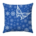 Navy blue plush cushion cover featuring white butterfly and winter snowflake pattern - Blue White Lace Butterfly Style (9)
