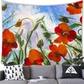 Tapisserie murale paysage de champ de coquelicots au-dessus d'un canapé gris moderne - 100cmx70cm / Pavot Rouge Style Peinture à l'Huile (7)