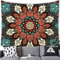 Arazzo etnico mandala con vivaci motivi geometrici arancioni e ciano per la decorazione murale - 150x100(Peluche Corto) / Motivo Mandala Colorato (3)
