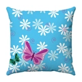 Blue plush pillow case featuring vibrant butterflies and white daisy patterns - Lake Blue Daisy Pink Butterfly Style (10)