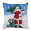 Peach skin fabric pillow cover with vintage Santa Claus oil painting and gift pattern - 18x18 Inch / Santa & Christmas Tree