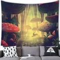 Detail of enchanted mushroom forest tapestry hung above a sofa for home decor - 9 / 100x70(Peach Skin)