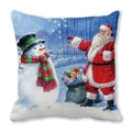 Christmas pillow cover with watercolor Santa and snowman on peach skin fabric - 18x18 Inch / Santa and Snowman Blue Theme