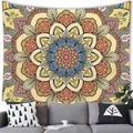 Ethnic bohemian mandala tapestry wall hanging in coral and yellow for living room decor - 150x100(Peach Skin) / Style 4