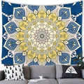 Artistic mandala tapestry with yellow and blue geometry displayed over a modern sofa - 150x100cm / Style 1 (Peach Skin)