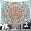 Minimalist blue mandala wall tapestry with geometric floral pattern hanging over sofa - 150x100cm / Style 2 (Peach Skin)