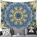 Ethnic blue and mustard mandala tapestry wall hanging for living room decor - 150x100(Peach Skin) / Style 1